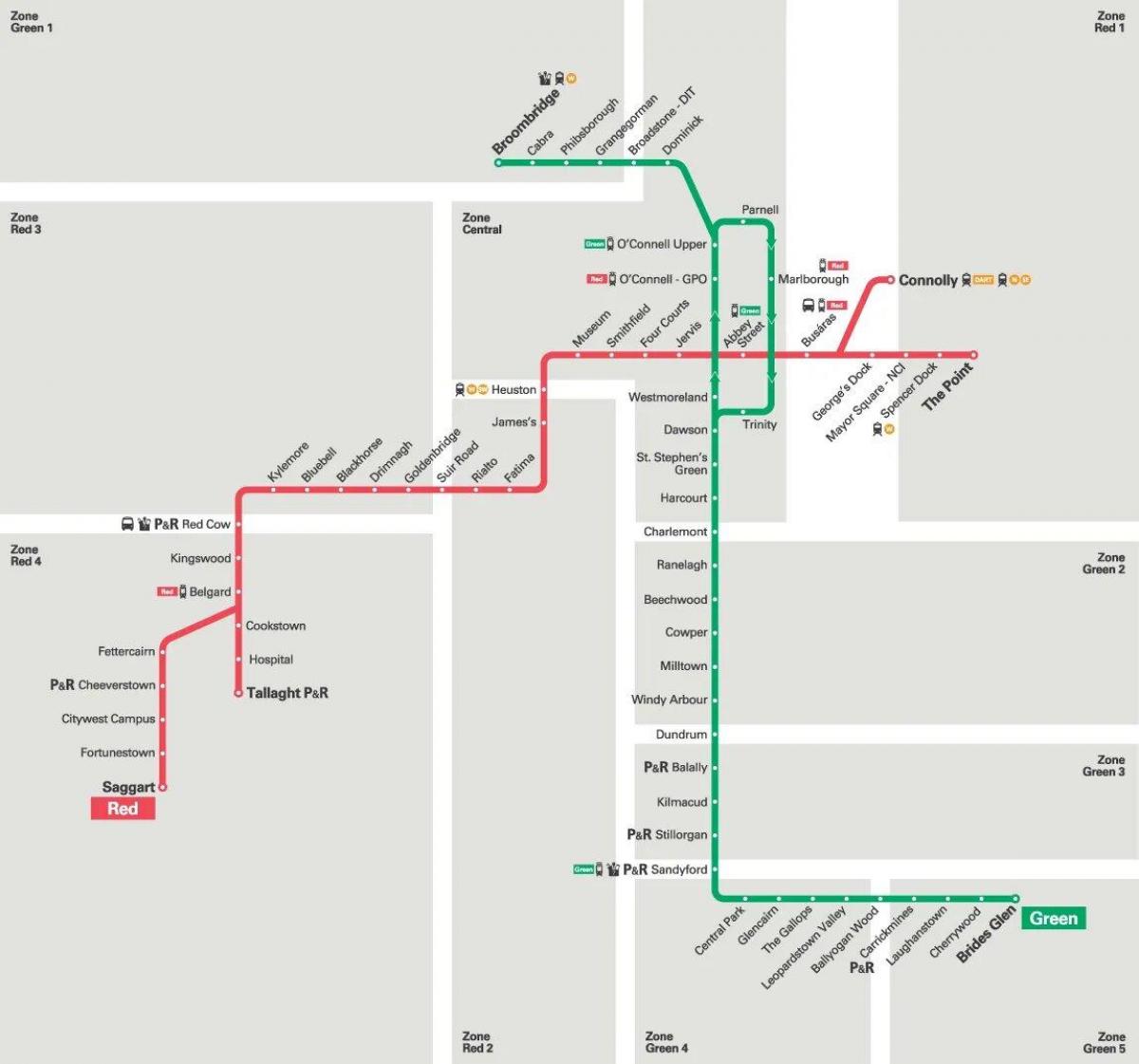 Dublin tram stations kaart